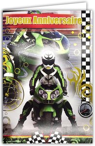 Carte Joyeux Anniversaire Doré Moto Motard Garçon Homme avec Enveloppe 12x17 5cm