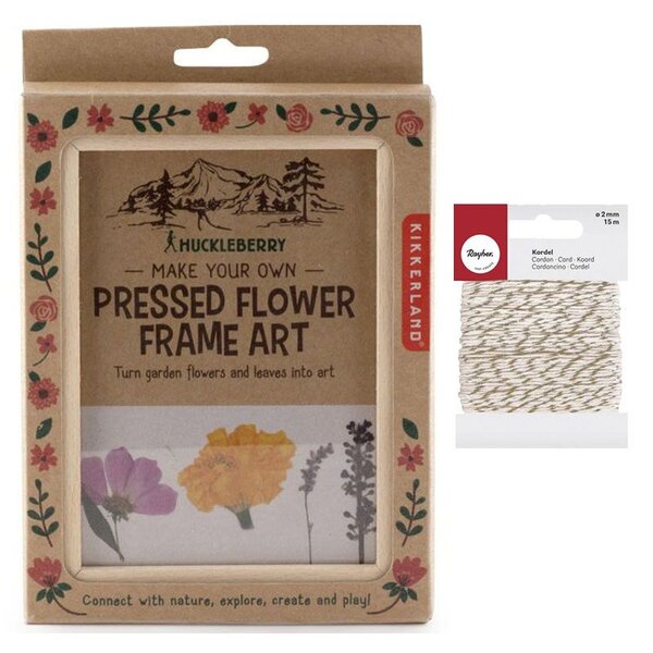 Cadre bois pour Herbier 13 x 17 cm + Ficelle dorée & blanche 15 m