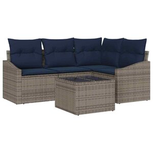 vidaXL Ensemble de canapé de jardin 5 Pièces Gris et marine polyrotin