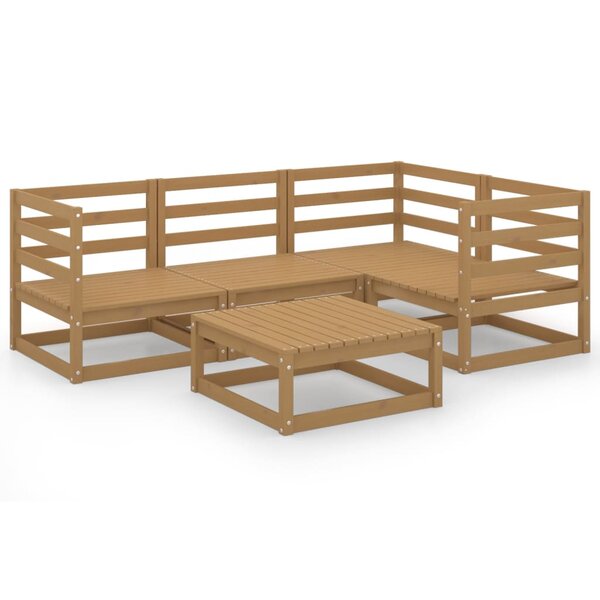 vidaXL Salon de jardin 5 Pièces Marron miel Bois de pin massif