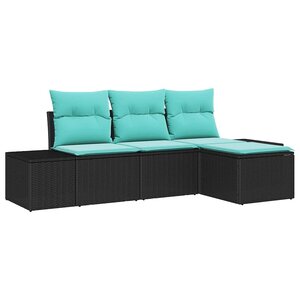vidaXL Ensemble de Canapés avec coussin 4 Pièces Noir Poly Rattan