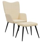 vidaXL Chaise de relaxation avec tabouret Crème Tissu