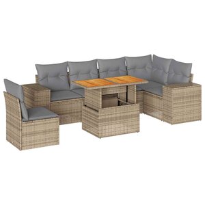vidaXL Salon de jardin avec coussins 7 Pièces beige résine tressée
