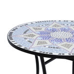 Table ronde style fer forgé bistro plateau mosaïque motif fleur métal époxy anticorrosion noir céramique