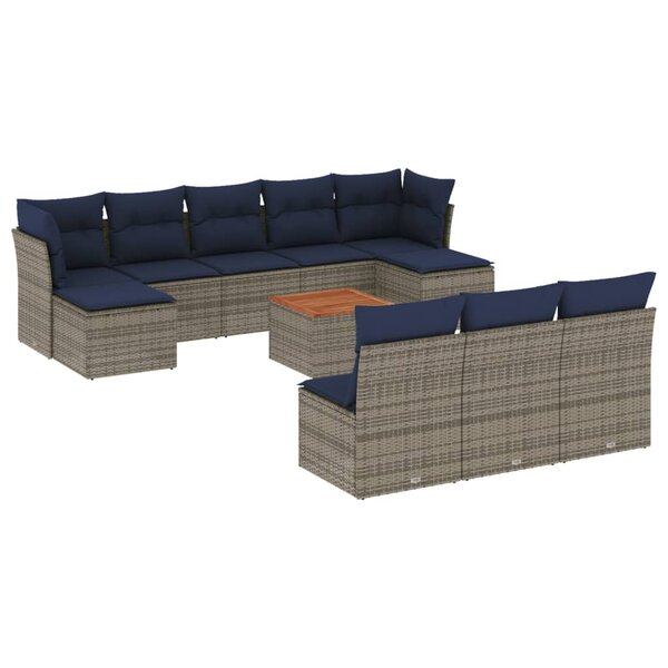 vidaXL Salon de jardin 11 Pièces avec coussins gris résine tressée
