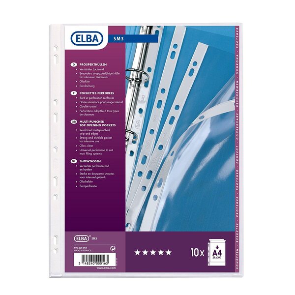 Sachet de 10 Pochettes perforées SM3 A4 PVC 0 10 mm Lisse OXFORD