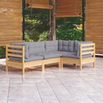 vidaXL Salon de jardin 4 Pièces avec coussins gris Bois de pin