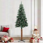 vidaXL Sapin de Noël mince bois véritable et neige blanche vert 210 cm