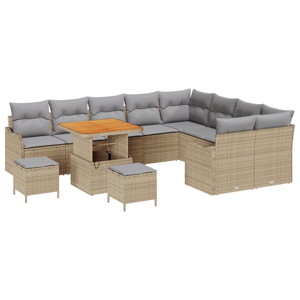 vidaXL Ensemble de canapés de jardin de 12 pièces avec des coussins en polyrotin beige et en acacia.