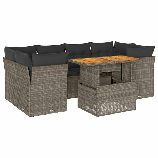 vidaXL Salon de jardin avec coussins 7 Pièces gris résine tressée
