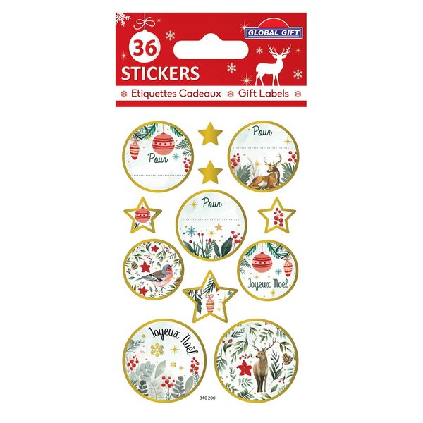 36 étiquettes adhésives de Noël - Dorures