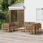 vidaXL Salon de jardin 9 Pièces avec coussins taupe bambou