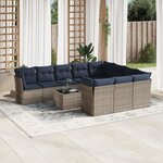 vidaXL Salon de jardin 11 Pièces avec coussins gris résine tressée