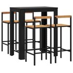 vidaXL Ensemble de bar jardin 5 Pièces noir poly rotin/bois massif acacia