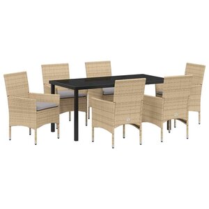 vidaXL Ensemble de salle à manger pour jardin 7 Pièces Beige polyrotin