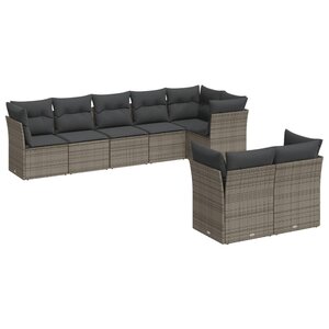vidaXL Salon de jardin 8 Pièces avec coussins gris résine tressée
