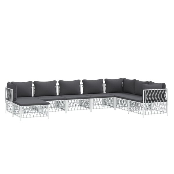 Salon de jardin meuble d'extérieur ensemble de mobilier 8 pièces avec coussins blanc acier 02_0017476