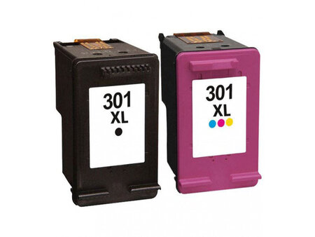 Pack 2 cartouches d'encre n° 301 xl noir et couleur grande capacité pour imprimante hp envy 5534