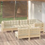 vidaXL Salon de jardin 7 Pièces avec coussins crème bois de pin massif