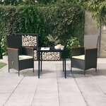 vidaXL Ensemble à manger de jardin avec coussins 3 Pièces noir
