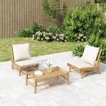 vidaXL Salon de jardin 3 Pièces avec coussins blanc crème bambou