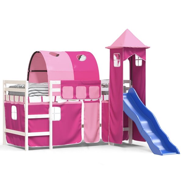 vidaXL Lit mezzanine enfants avec tour rose 80x200cm bois pin massif