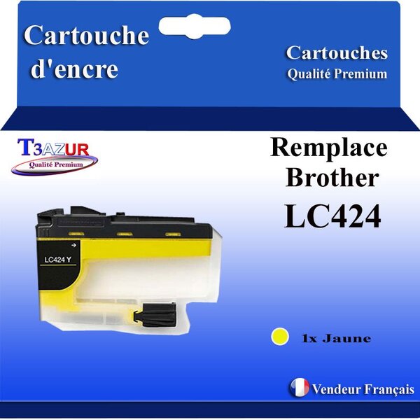 T3AZUR- Cartouche compatible avec Brother LC424 XL pour Brother DCP-J1200  DCP-J1200DW  DCP-J1200W  DCP-J1200WE Jaune