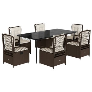 vidaXL Ensemble à manger de jardin et coussins 7 Pièces marron rotin