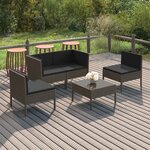 vidaXL Salon de jardin 5 Pièces avec coussins résine tressée gris
