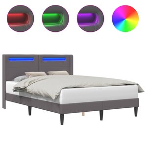 vidaXL Cadre de lit avec bandes LED Gris 160 x 200 cm Simili cuir