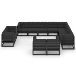 Salon de jardin meuble d'extérieur ensemble de mobilier 12 pièces avec coussins noir bois de pin massif 02_0015630