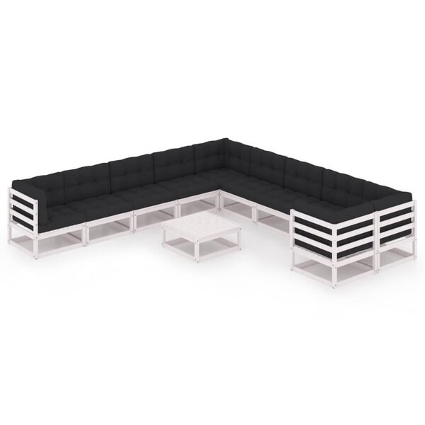 vidaXL Salon de jardin 11 Pièces avec coussins Blanc Bois de pin massif