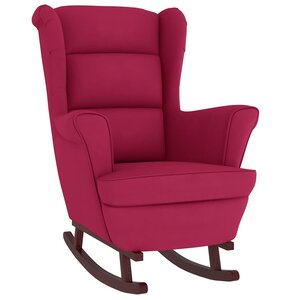 vidaXL Fauteuil à bascule à oreilles en velours rouge vin bois massif