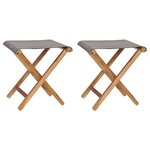 vidaXL Chaises pliables lot de 2 Bois teck solide et tissu Gris foncé