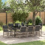 vidaXL Ensemble de dîner de jardin 9 pièces avec coussins en rattan poly gris clair