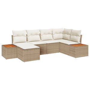 Set de canapé de jardin 6 pièces avec coussins Beige Rattan Poly Acacia