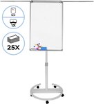 Chevalet de conférence sur roulettes réglable en hauteur 60 x 90 cm 2 bras extensibles magnétique effaçable incluant aimants papiers éponge paperboard tableau magnétique blanc