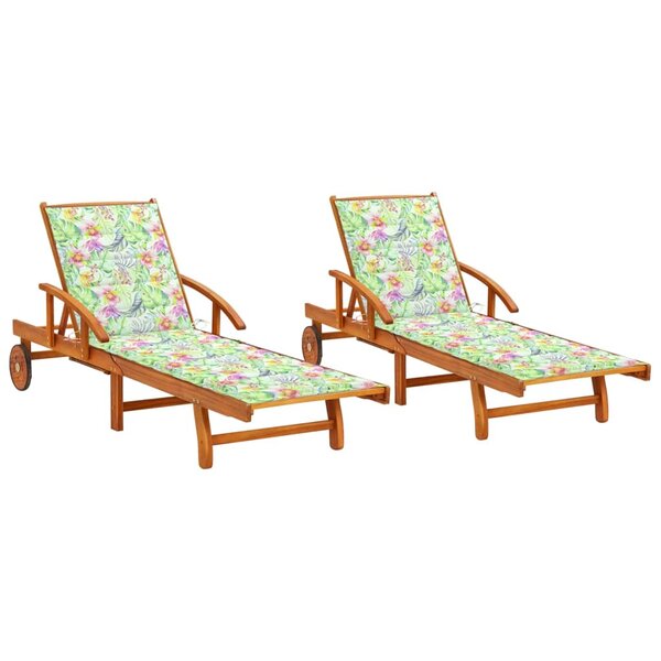 vidaXL Chaises longues 2 Pièces avec coussins Bois d'acacia solide
