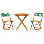 vidaXL Ensemble de bistro 3 Pièces motif de feuilles tissu et bois massif