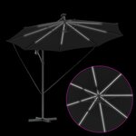 vidaXL Parasol banane à mât déporté Noir 294 x 294 x 248 cm