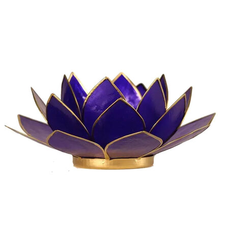 Porte bougie fleur de lotus bleu foncé et or 6 ème chakra