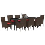 vidaXL Ensemble table et chaises avec coussin 9 Pièces Marron Rotin PE
