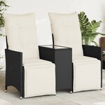 vidaXL Canapé de jardin inclinable 2 places avec table noir poly rotin