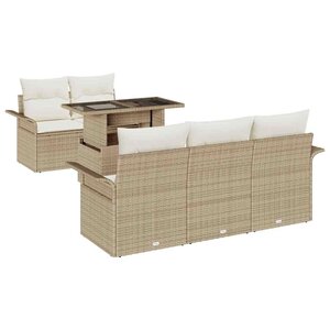 vidaXL Ensemble de canapé de jardin 6 Pièces Beige Poly rotin