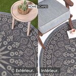 Tapis extérieur terrasse réversible rond - Tapis de jardin imperméable et résistant UV - Mandala - Gris - 170 cm - HOMESCAPES
