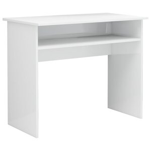 Bureau table poste de travail meuble d'ordinateur informatique étude brillant 90 x 50 x 74 cm bois d'ingénierie blanc 02_0023554