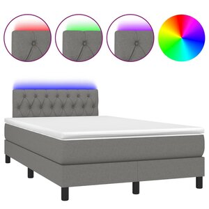 vidaXL Sommier à lattes de lit matelas LED gris foncé 120x190 cm tissu
