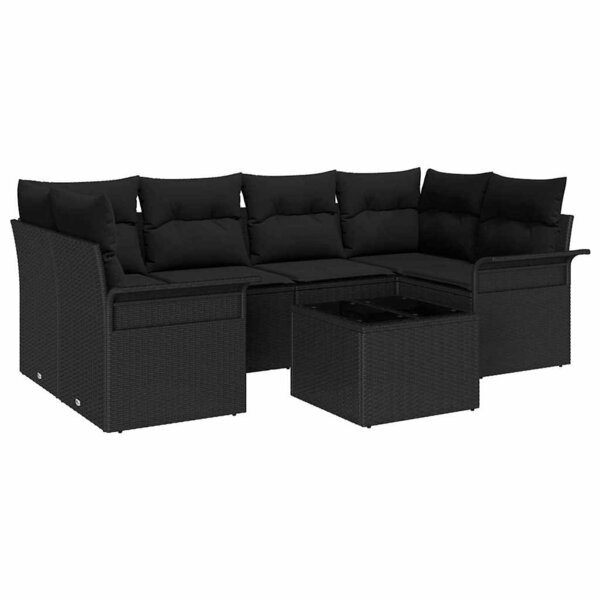 vidaXL Ensemble de canapé de jardin 7 Pièces Noir Poly rotin