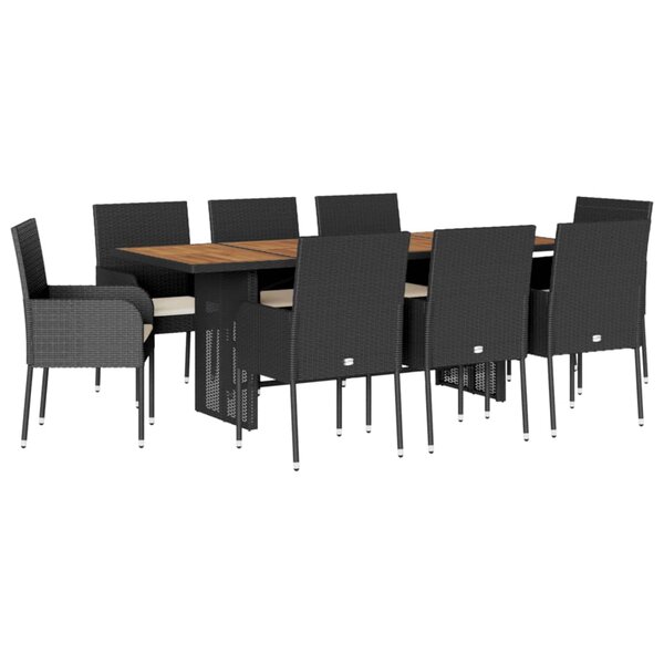 vidaXL Ensemble à manger de jardin 9Pièces coussins noir résine tressée