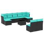 vidaXL Salon de jardin 10 Pièces avec coussins noir résine tressée
